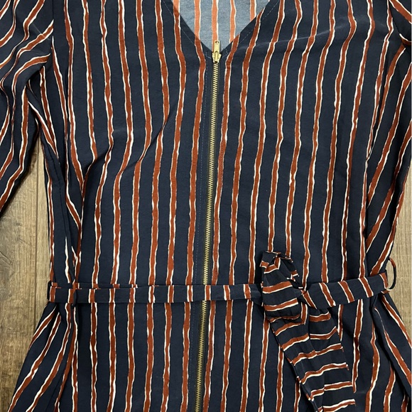 Pink owl Blue and Burgundy Striped Zipper Dress - Picture 3 of 9